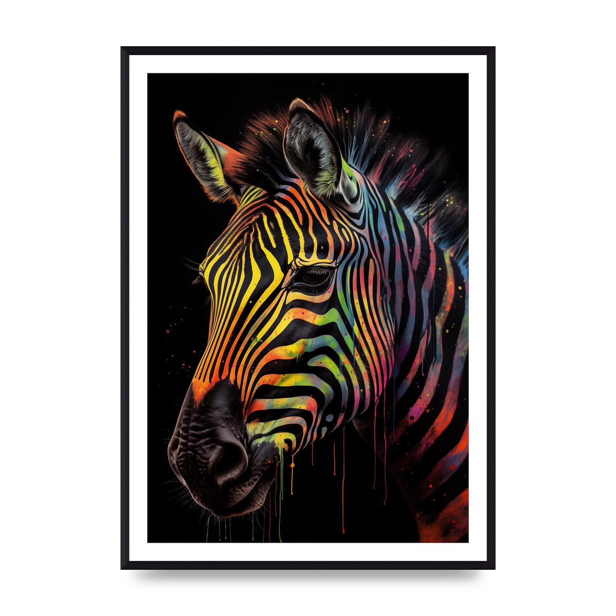 Neon-Striped Zebra in Vibrant Paint