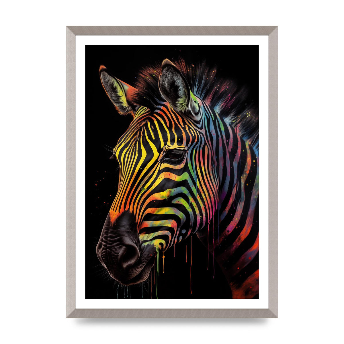 Neon-Striped Zebra in Vibrant Paint