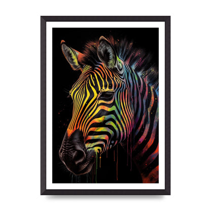 Neon-Striped Zebra in Vibrant Paint