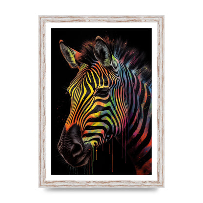 Neon-Striped Zebra in Vibrant Paint