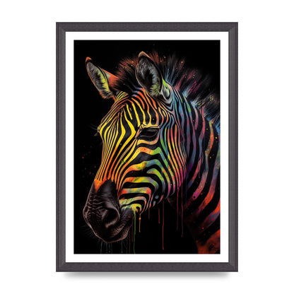 Neon-Striped Zebra in Vibrant Paint