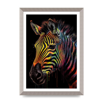 Neon-Striped Zebra in Vibrant Paint