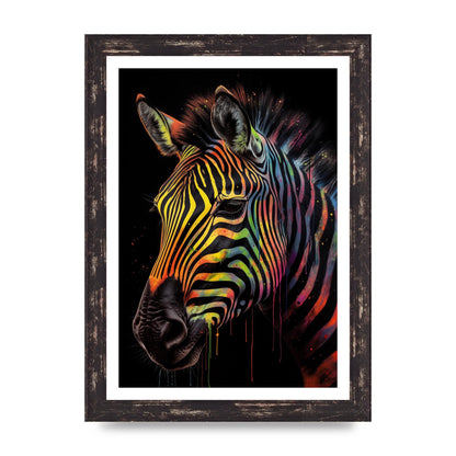 Neon-Striped Zebra in Vibrant Paint