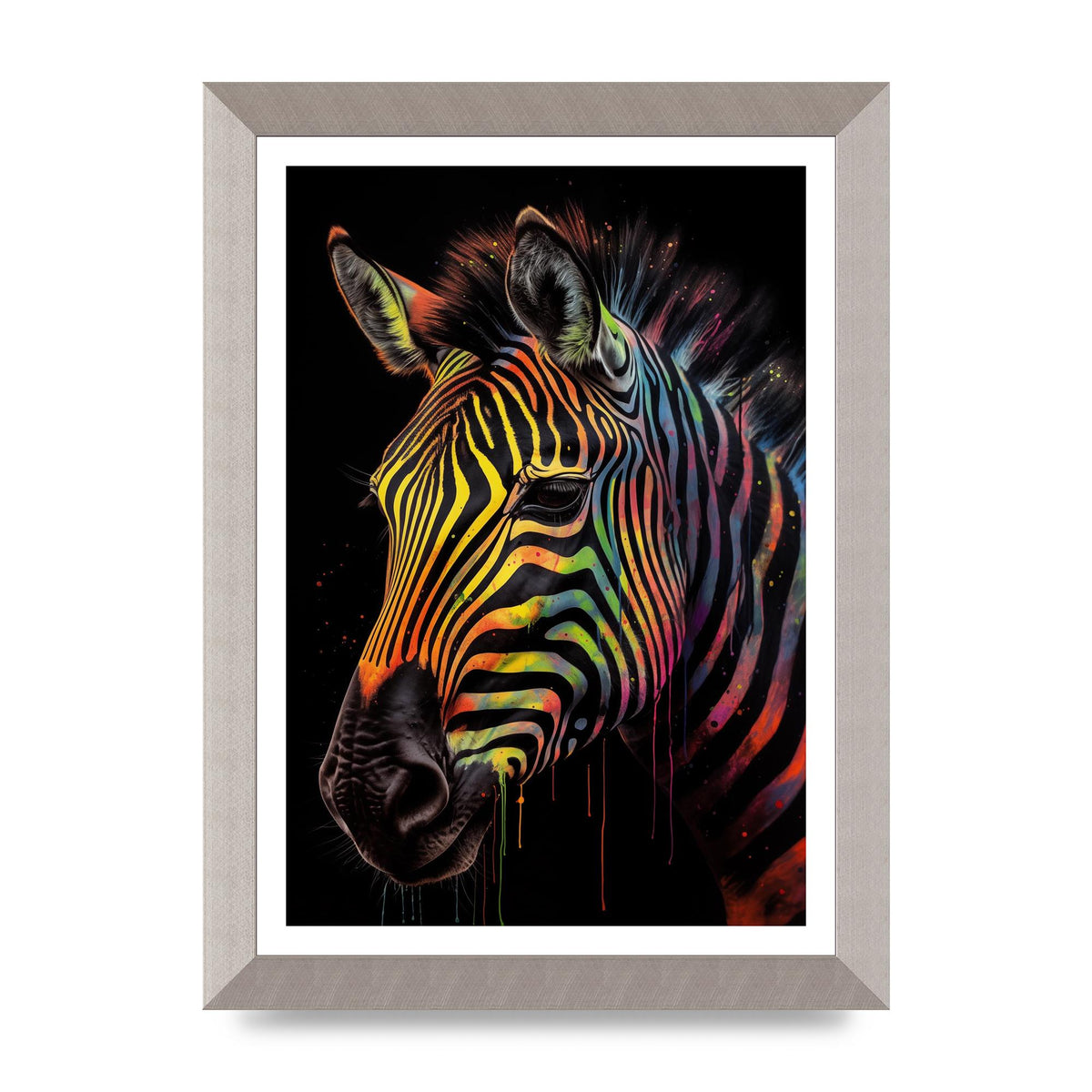 Neon-Striped Zebra in Vibrant Paint