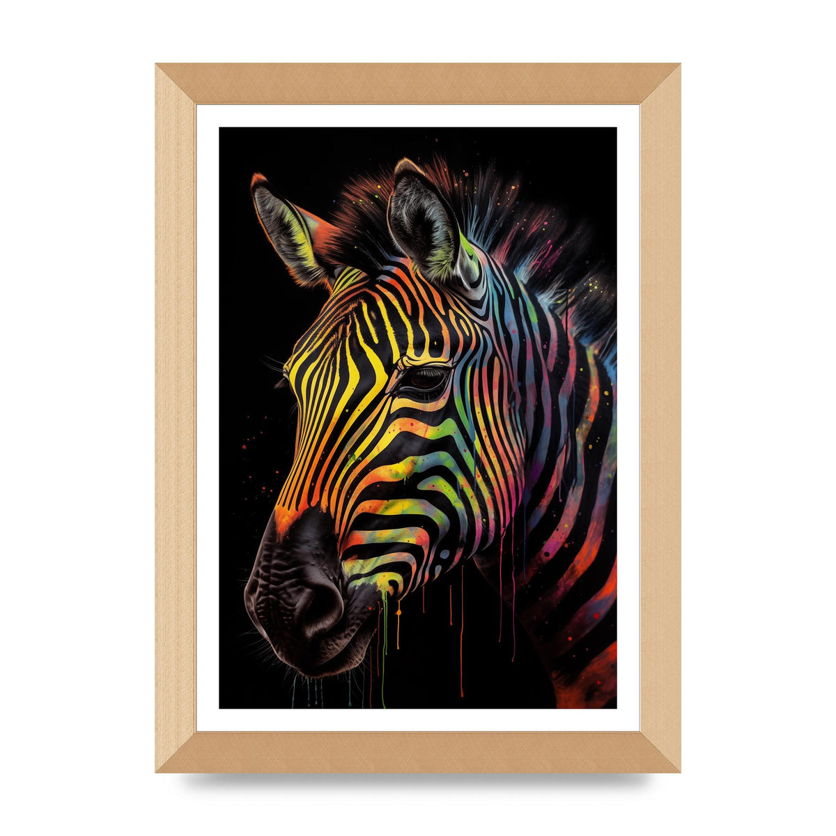 Neon-Striped Zebra in Vibrant Paint