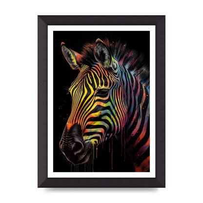 Neon-Striped Zebra in Vibrant Paint