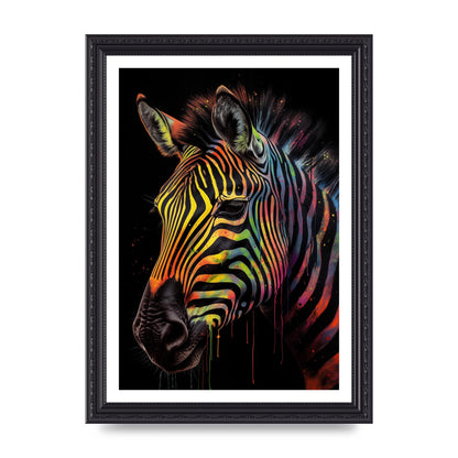 Neon-Striped Zebra in Vibrant Paint