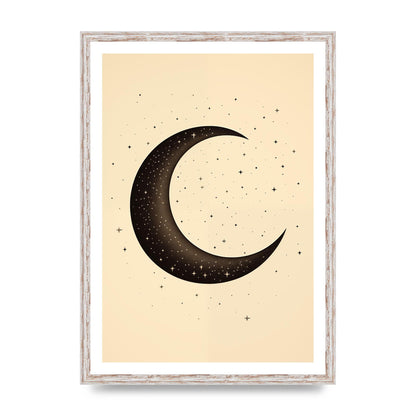 Grainy Crescent Moon with Simple Black Stars