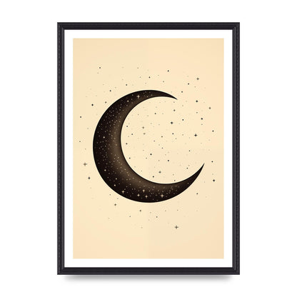 Grainy Crescent Moon with Simple Black Stars