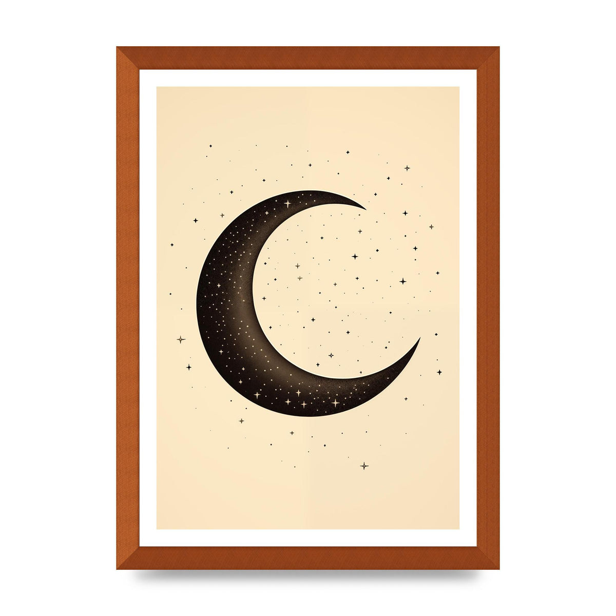 Grainy Crescent Moon with Simple Black Stars