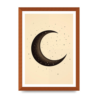 Grainy Crescent Moon with Simple Black Stars