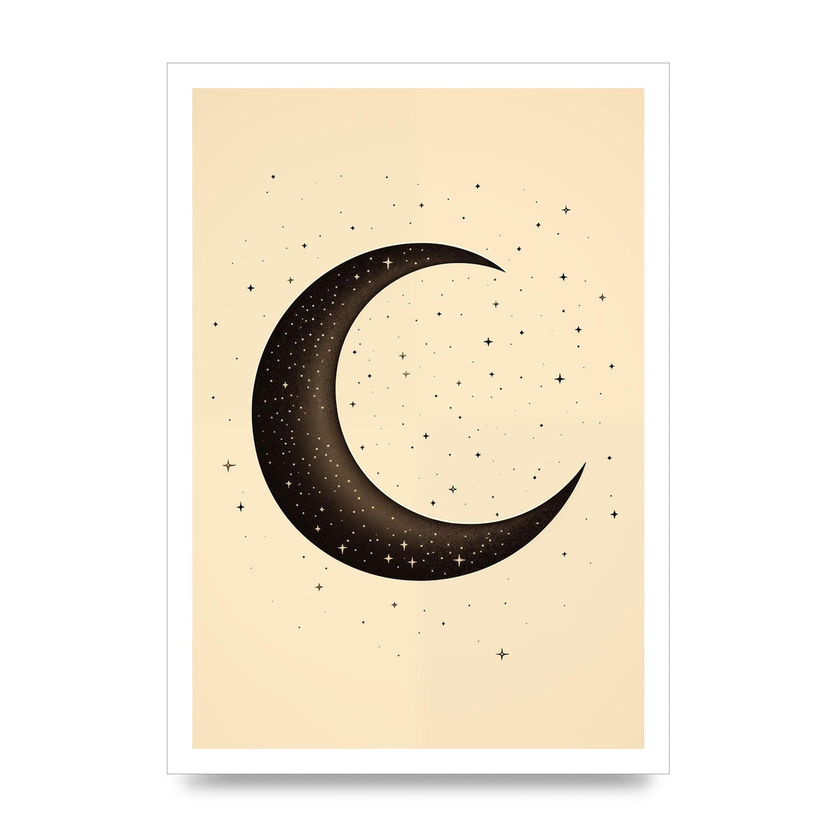 Grainy Crescent Moon with Simple Black Stars