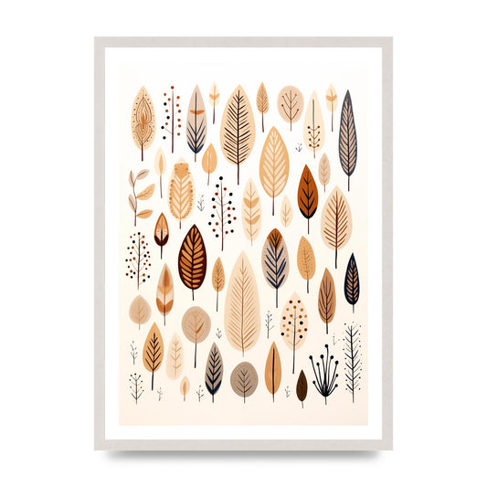 Tranquil Boho Patterns in Brown and Cream, print in an A2 white saw cut grain frame