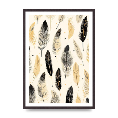 Boho Feathers in Black Lines on Cream