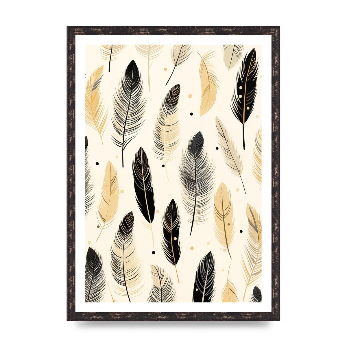 Boho Feathers in Black Lines on Cream