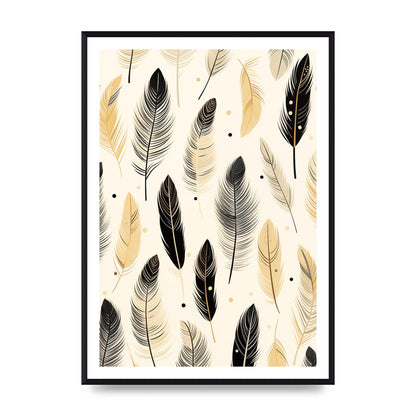 Boho Feathers in Black Lines on Cream