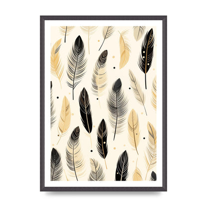 Boho Feathers in Black Lines on Cream