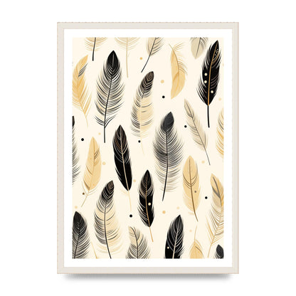 Boho Feathers in Black Lines on Cream