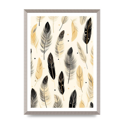 Boho Feathers in Black Lines on Cream
