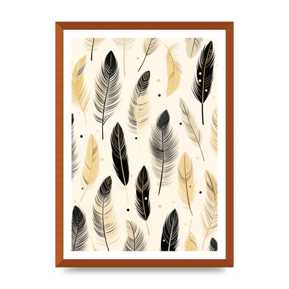 Boho Feathers in Black Lines on Cream