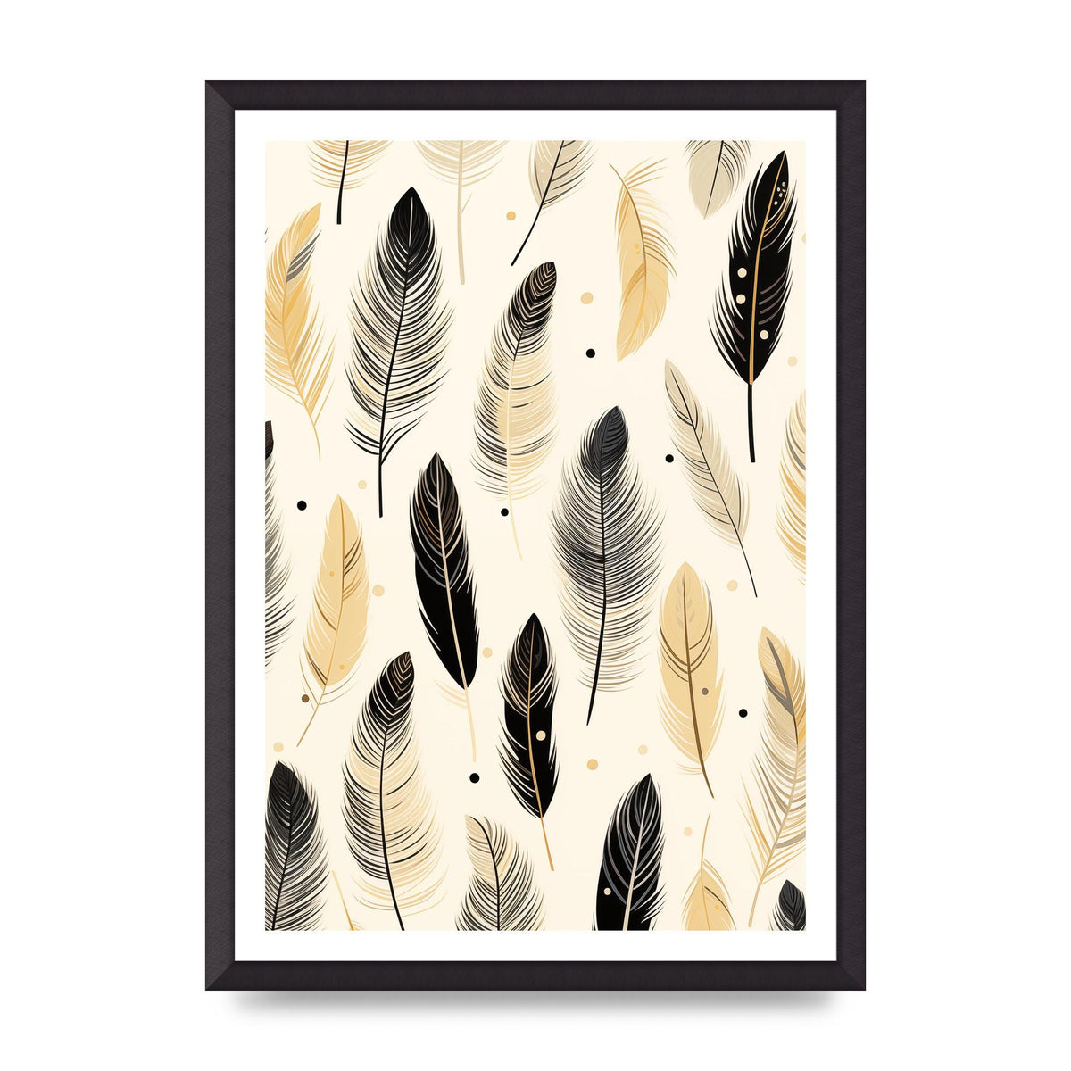 Boho Feathers in Black Lines on Cream