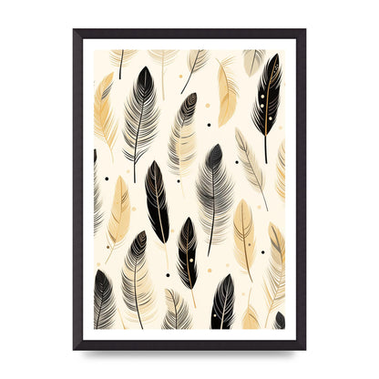 Boho Feathers in Black Lines on Cream