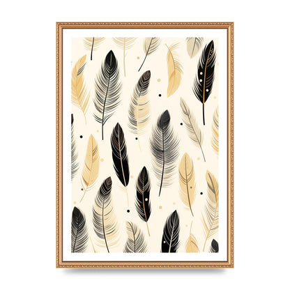 Boho Feathers in Black Lines on Cream