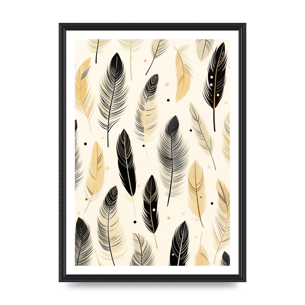 Boho Feathers in Black Lines on Cream