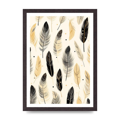 Boho Feathers in Black Lines on Cream