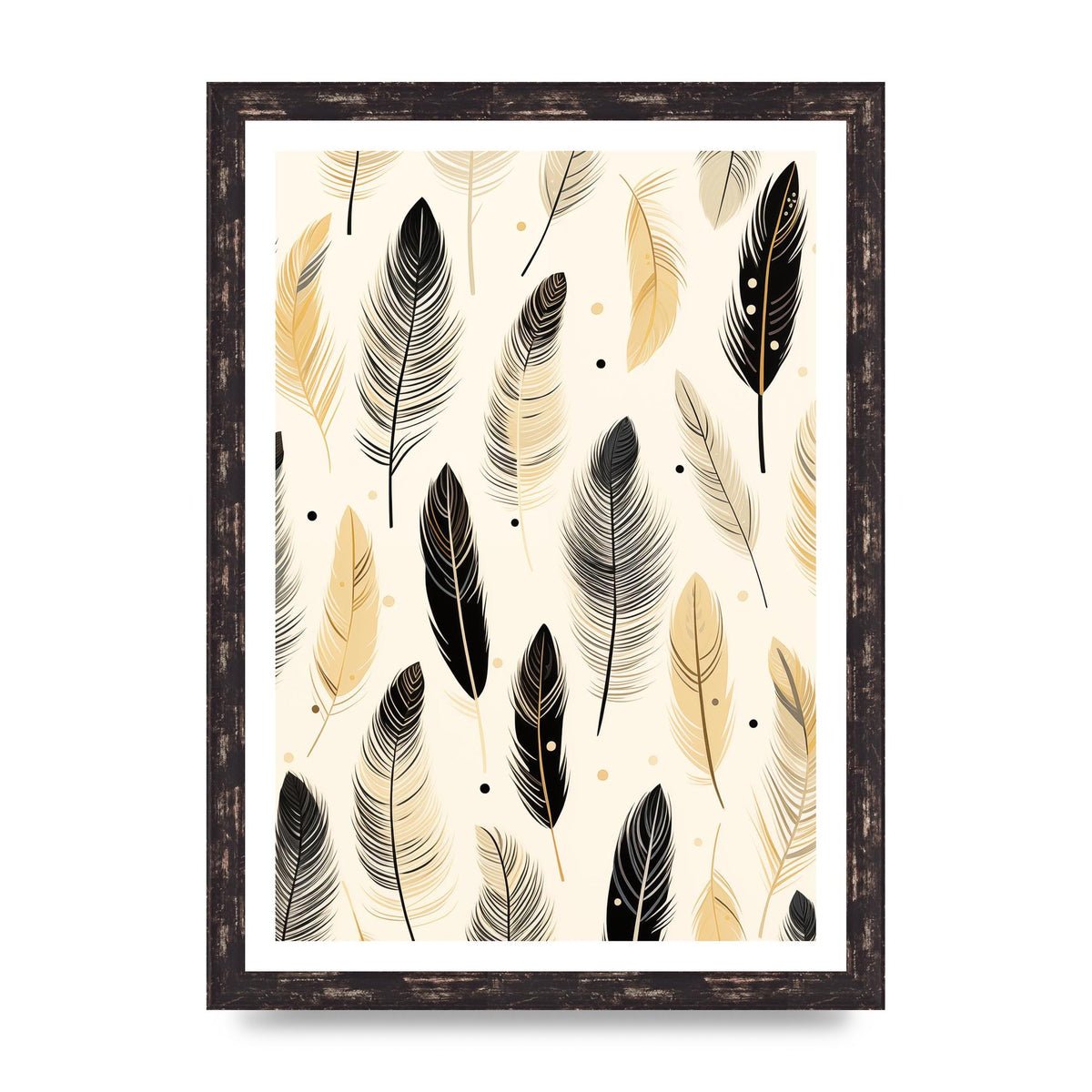 Boho Feathers in Black Lines on Cream
