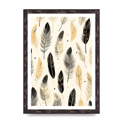 Boho Feathers in Black Lines on Cream