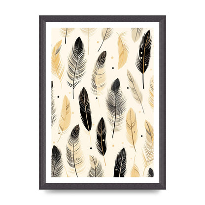 Boho Feathers in Black Lines on Cream