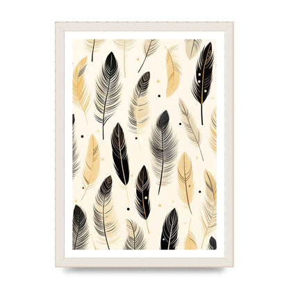 Boho Feathers in Black Lines on Cream
