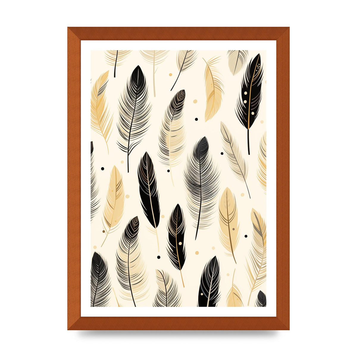 Boho Feathers in Black Lines on Cream