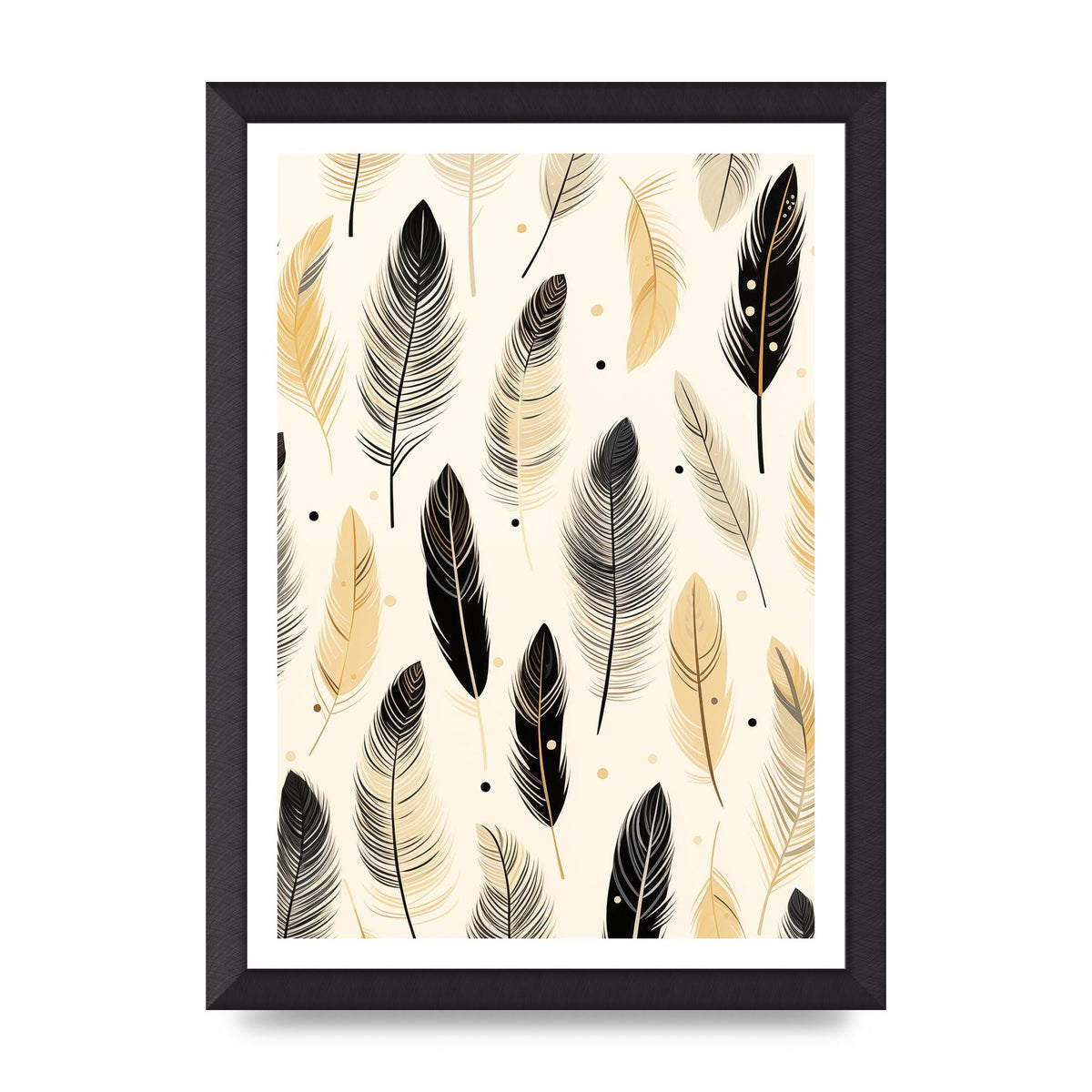 Boho Feathers in Black Lines on Cream