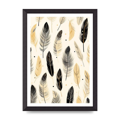 Boho Feathers in Black Lines on Cream
