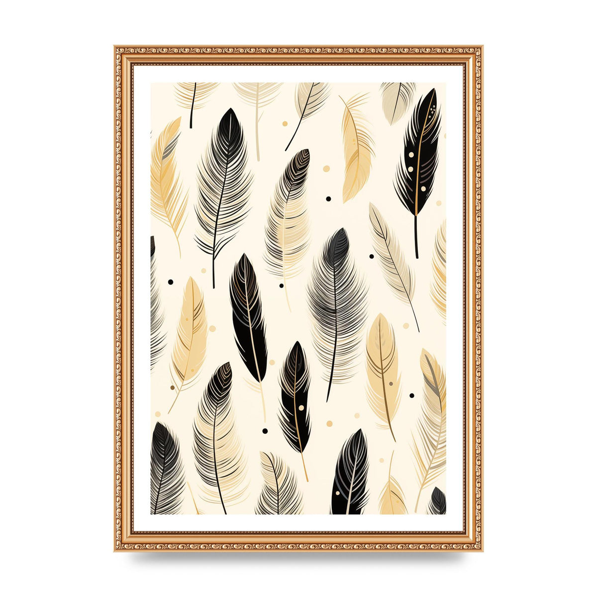 Boho Feathers in Black Lines on Cream