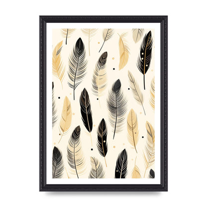 Boho Feathers in Black Lines on Cream