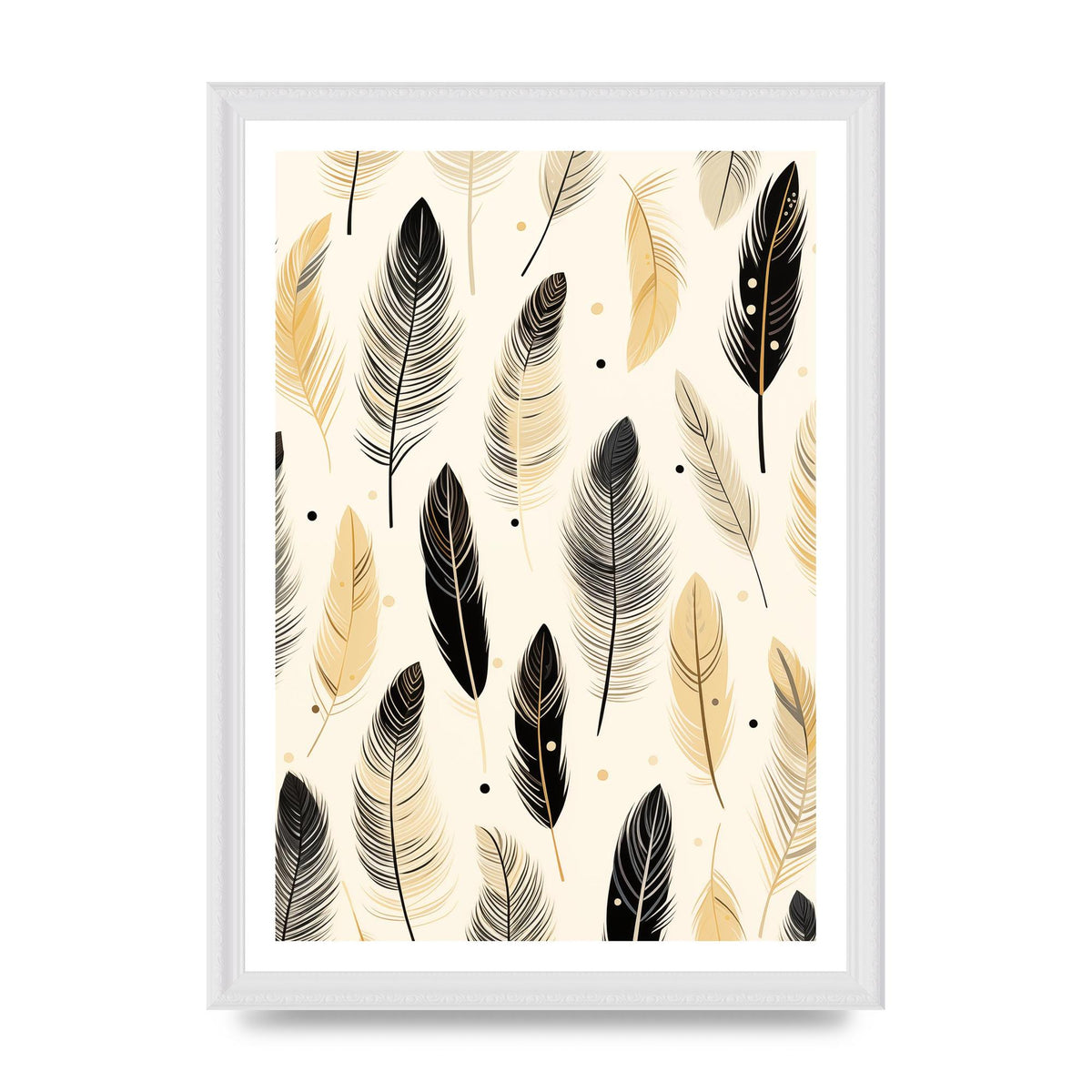 Boho Feathers in Black Lines on Cream