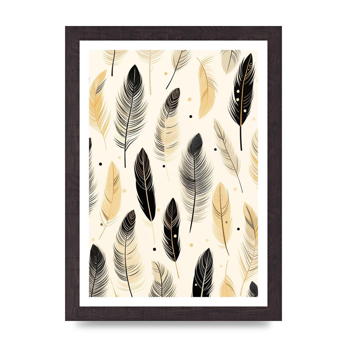 Boho Feathers in Black Lines on Cream