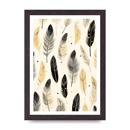 Boho Feathers in Black Lines on Cream