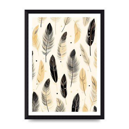 Boho Feathers in Black Lines on Cream