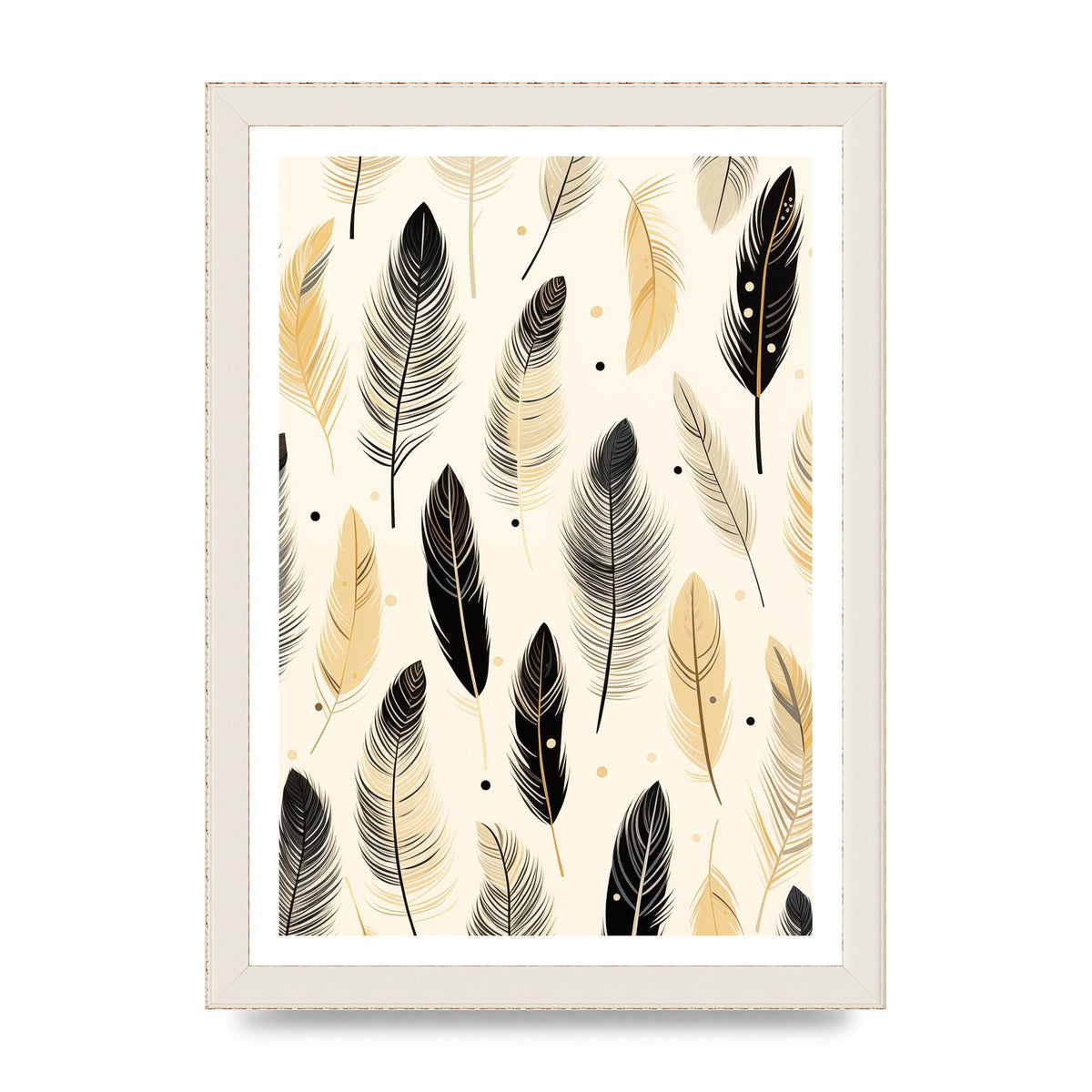 Boho Feathers in Black Lines on Cream