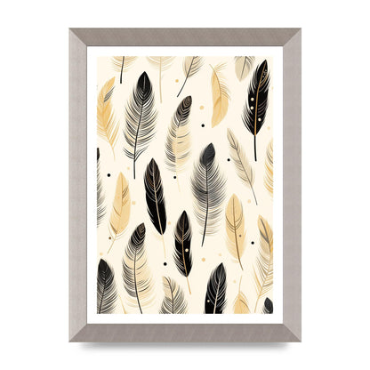 Boho Feathers in Black Lines on Cream