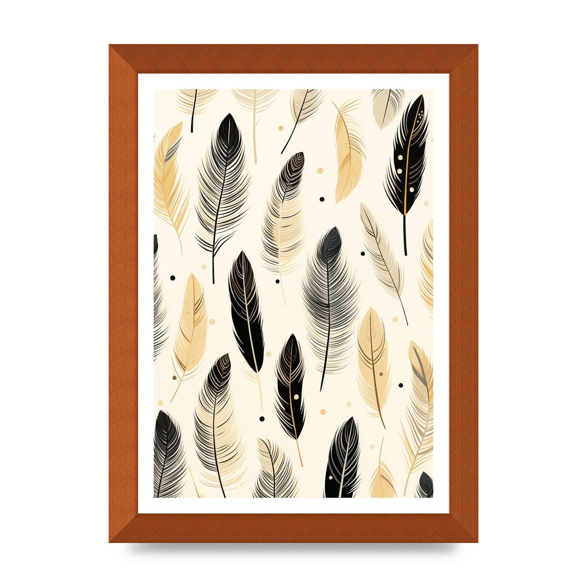 Boho Feathers in Black Lines on Cream