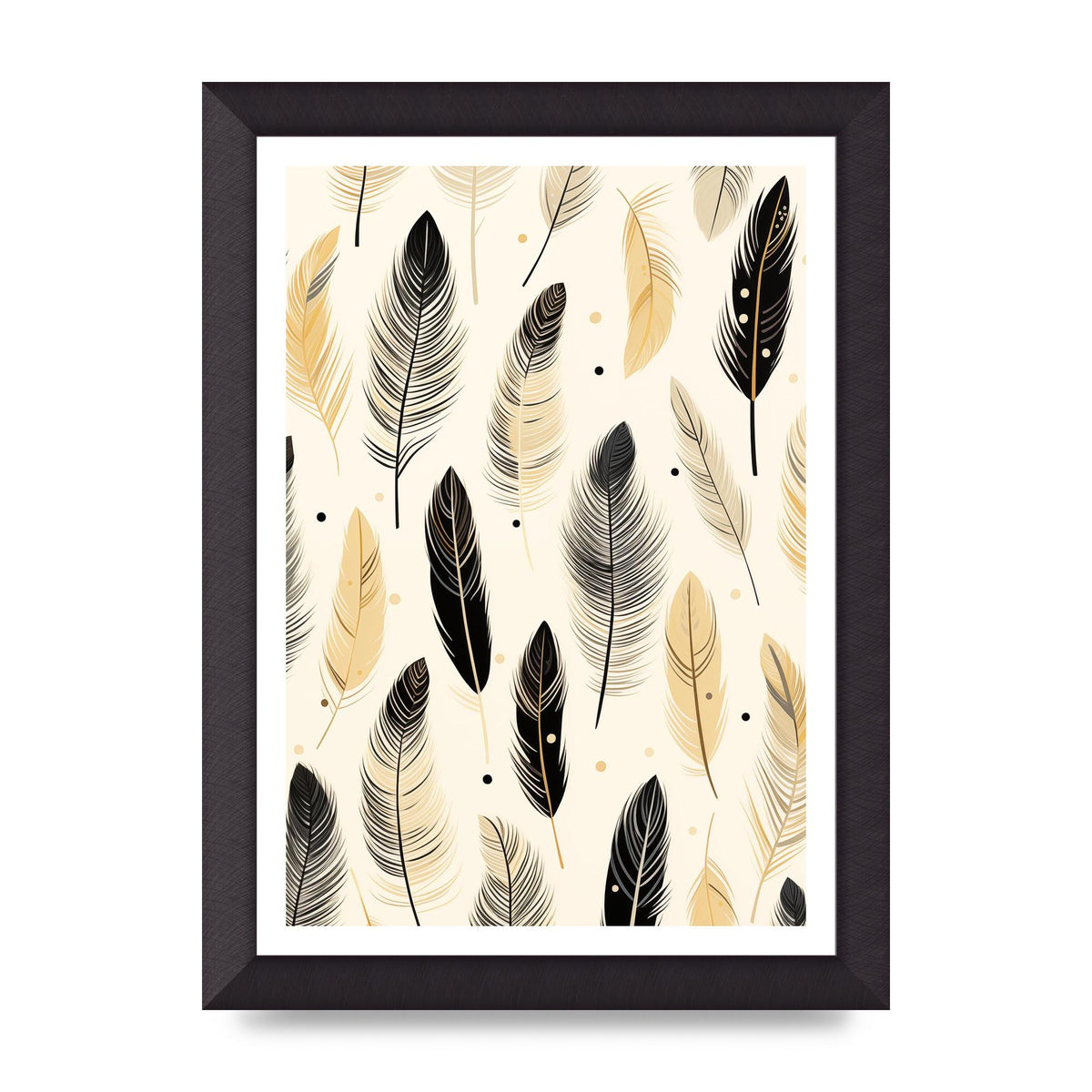 Boho Feathers in Black Lines on Cream