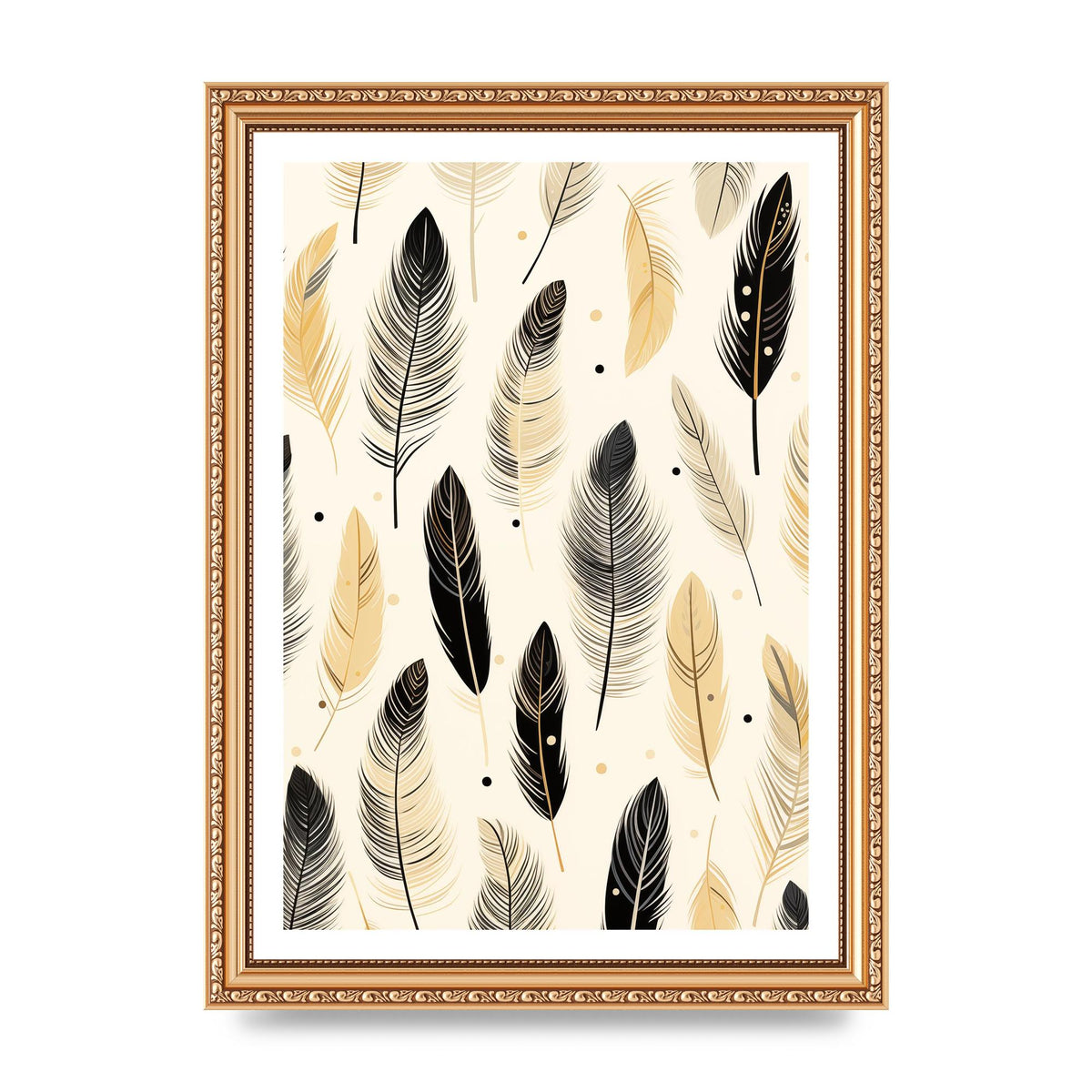 Boho Feathers in Black Lines on Cream