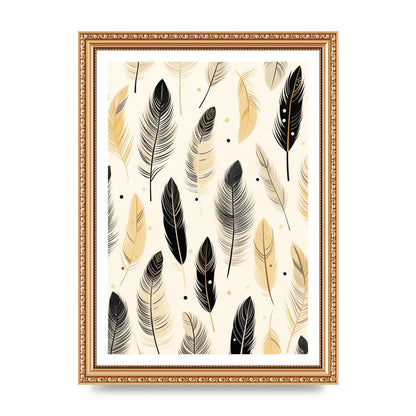 Boho Feathers in Black Lines on Cream