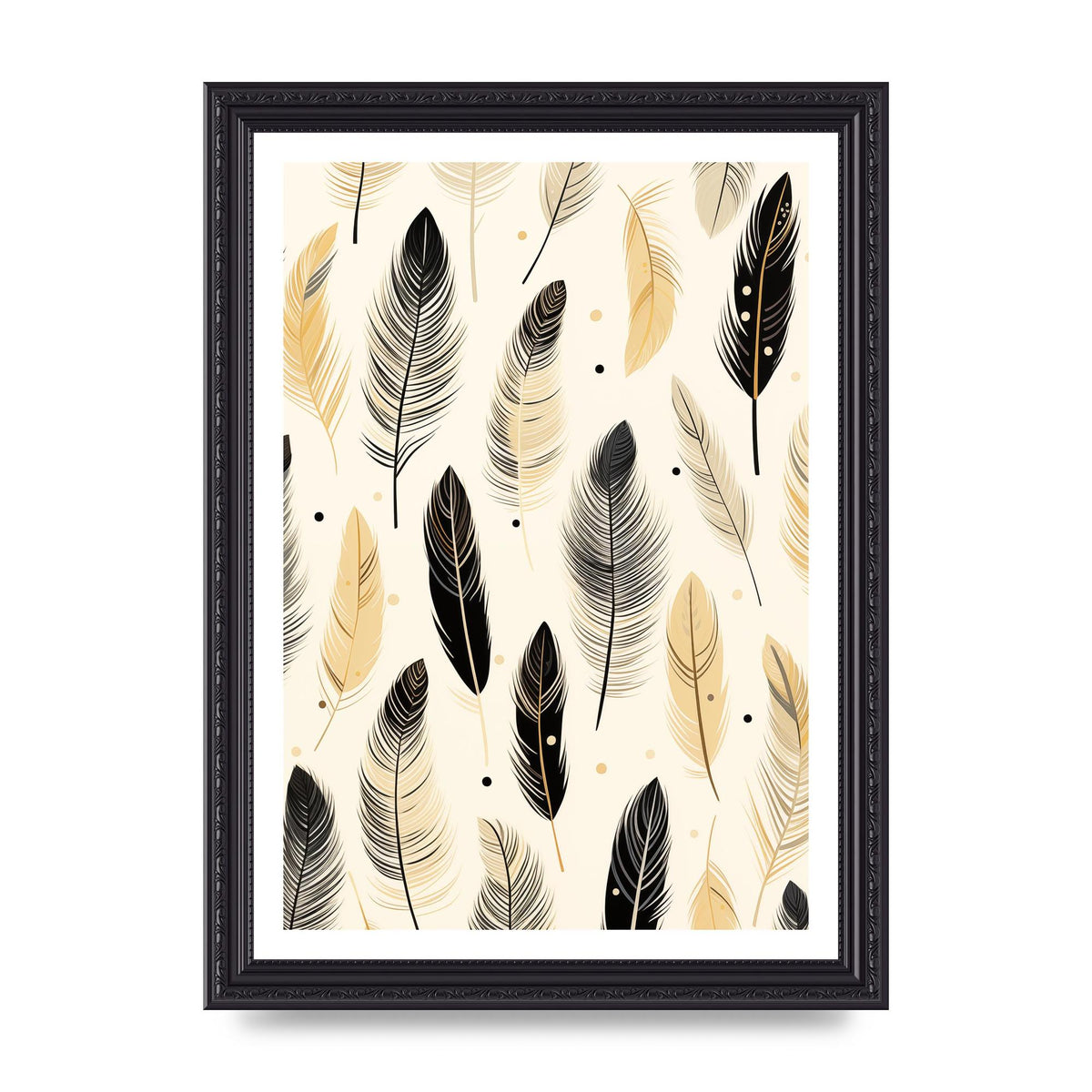 Boho Feathers in Black Lines on Cream