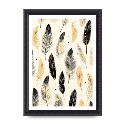 Boho Feathers in Black Lines on Cream